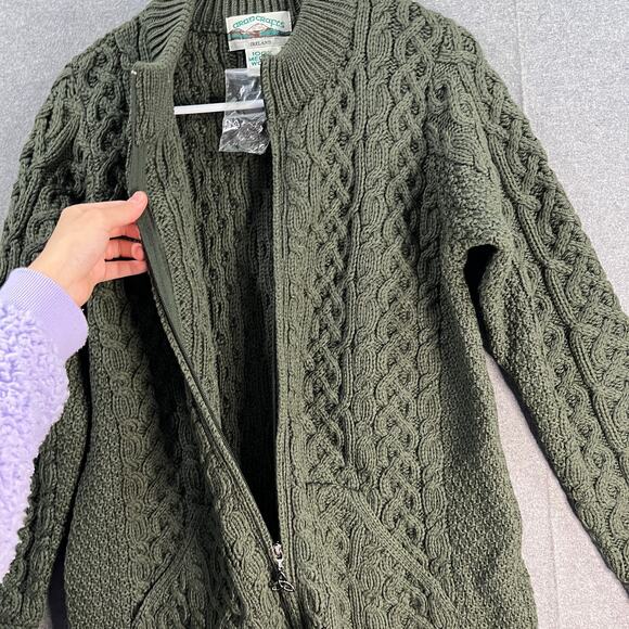 Aran Craft Merino Wool Zip-Front Cardigan Cardi Green Size Medium - Picture 4 of 12